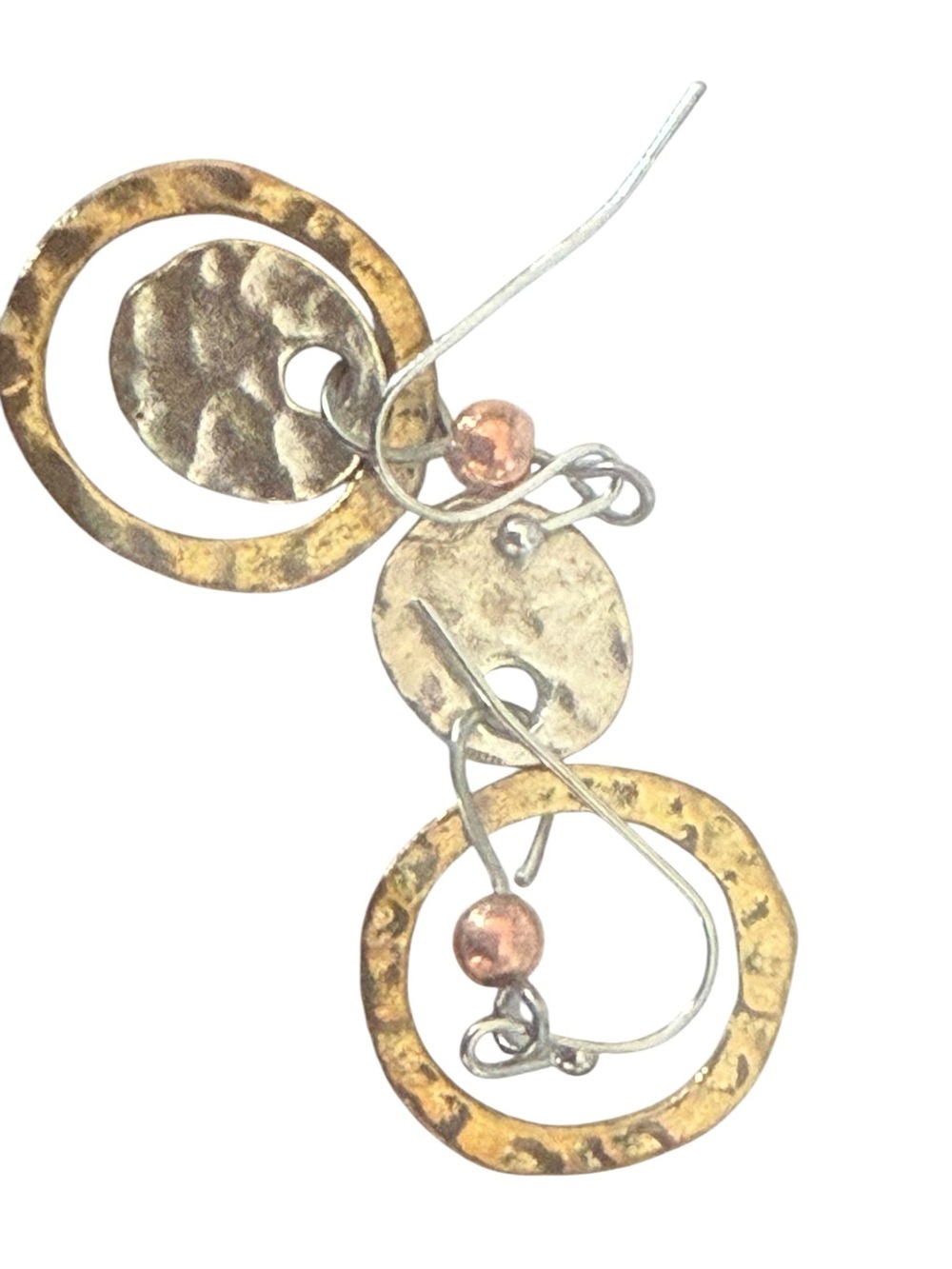 New Mixed Metal Hammered Dangle Earrings